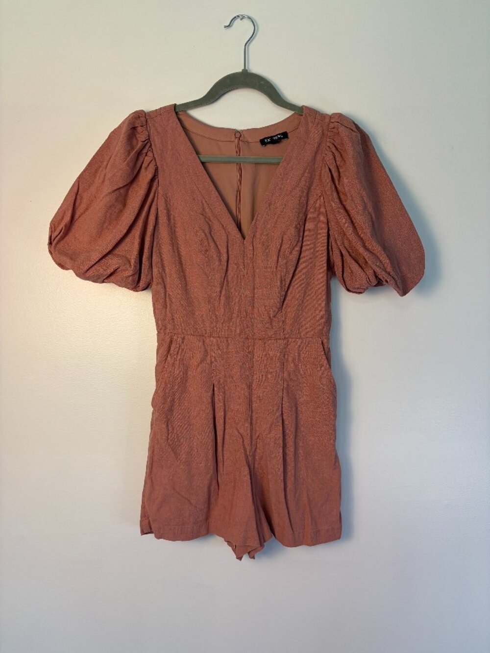 Express Dusty Pink Puff Sleeve Linen Blend Romper